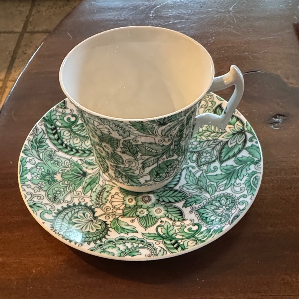 Vintage Royal Chelsea Green Floral Teacup and Saucer Set